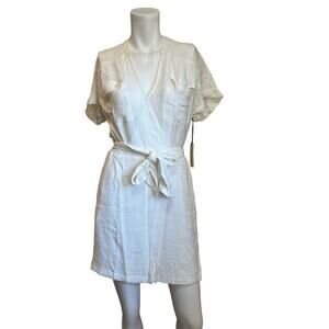 Brochu Walker Jas White NEW Short Sleeve Belted Faux Wrap Mini Dress sz XS NWT